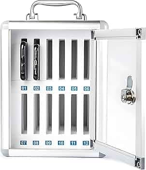 Breewell® Cell Phone Locker 12 Slots Metal Mobile Phone Storage Box Storage Cabinet with Lock Storage (Color: Silver, Size: H10.83xW8.27xL7.48cm)