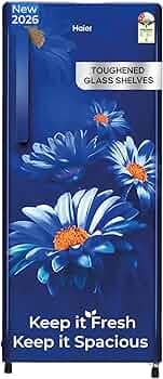 Haier 190L 2 Star Direct Cool Single Door Refrigerator | Toughened Glass Shelves | Fast Ice Making in Just 60 minutes | Large Veg Box| Easy Clean Back (HED-202TMHA-N, Marine Hilton)