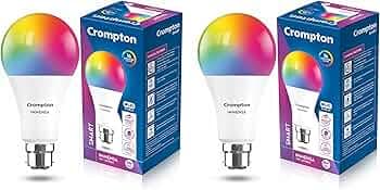Crompton 9-Watt B22 WiFi Smart LED Bulb Compatible with Amazon Alexa and Google Assistant (Immensa Music Sync B22, Pack of 2)