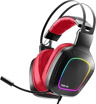 Nitho Titan PRO 7.1 Surround Gaming Headset with Cardioid Microphone for PS5, PS4, PC, Laptop, Over-Ear Stereo Wired Gaming Headphones with RGB LED Light, 3.5 mm Audio Jack, 50 mm Drivers - Red