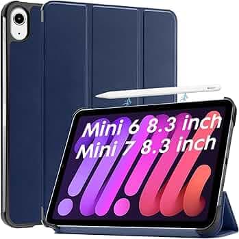 Robustrion Case Cover for iPad mini 7 Generation/iPad mini 6th Generation Cover Smart Trifold Cover Case for iPad mini 7th Gen/iPad mini 6 8.3 inch [Auto Sleep Wake Support] - Navy