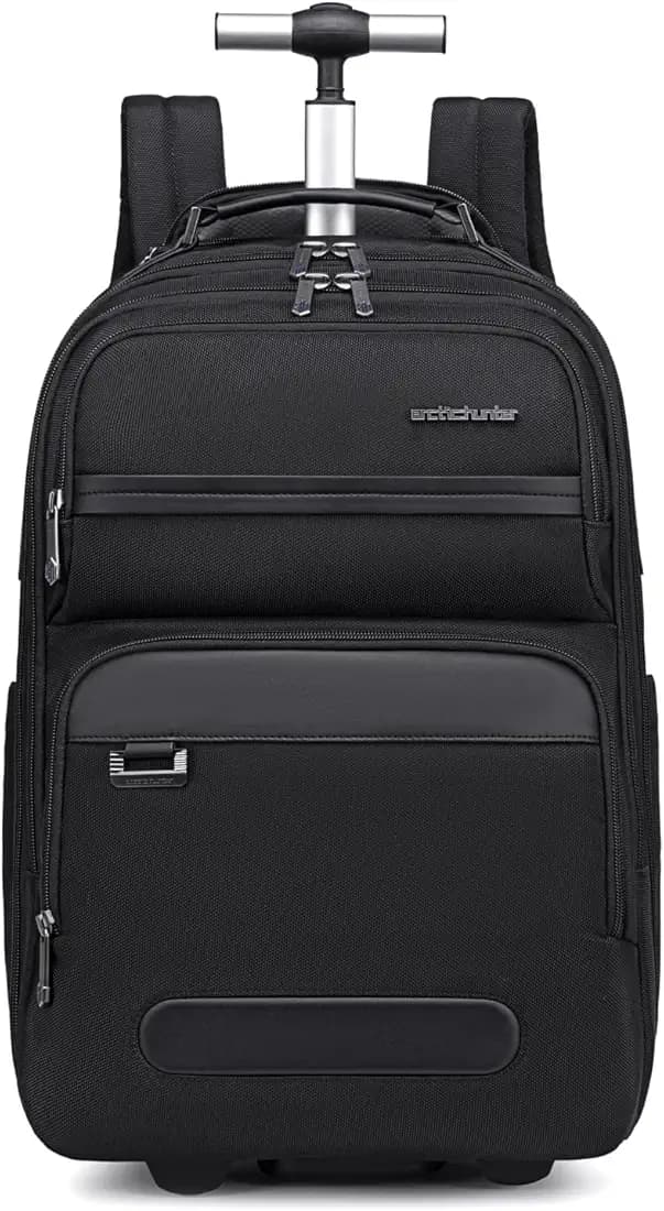 Arctic Hunter Trolley Backpack for Travel 30L Convertible Rolling Suitcase 2 Wheels Heavy-Duty 1680D Polyester Water-Resistant Laptop Bag for Travel Business Black