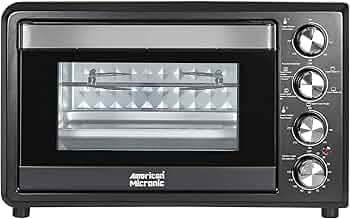 AMERICAN MICRONIC® 36 L OTG Oven Toaster Griller | 2000 W Power | 250°C Max Temp | Convection & Rotisserie | Dual Thermostat | 120-Min Timer | Double Glass Door | Inner Light | Black