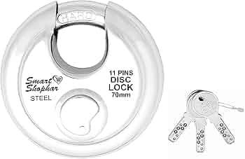 Smart Shophar Steel Disc Ultra Keys Shutter Lock 70 mm Silver, Pack of 1 / High Security Lock/Durable and Weatherproof/Suitable for Shutters, Gates, and Storage Units