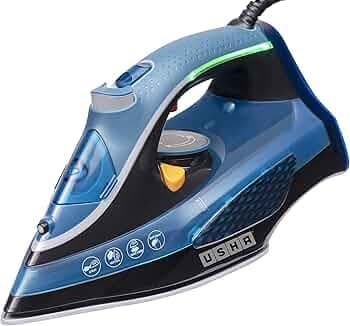 USHA Aqua Glow 2000 watts Steam Iron with Innovative Led Indicator | Ceramic Soleplate |Powerful Steam Output upto 20gm/min | 300ml Water Tank Capacity |Self Cleaning Function| 2 Years Warranty|(Blue)