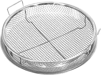 Alark Round Air Fryer Basket with Tray Stainless Steel Steamer Basket for Air Fryer, Instant Pot, Oven, Steamer Mesh Basket Non-Stick Air Grill Fry Pan Accessories Kitchen Cooking Tool [33x33x8 CM]