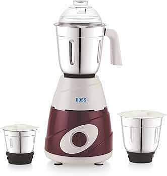 BOSS Thunder 550W Mixer Grinder with 3 Jars (Liquidizing, Wet Grinding and Chutney Jar), High Speed Motor, SS Blades, 5 Years Motor Warranty with Overload Protector, Red