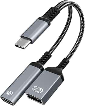 2-in-1 USB C OTG Adapter and Charger, Type C OTG Charging Adapter with 60W PD Fast Charging, USB C Splitter OTG Cable Compatible with iPad, iPhone 15 16 17, Samsung, Pixel, Chromecast