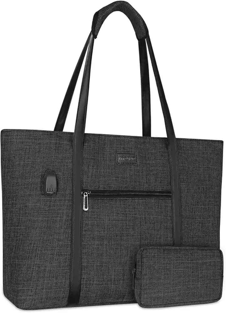 MOSISO USB Port Laptop Tote Bag for Women, Work Travel Business Computer Bag with Small Purse