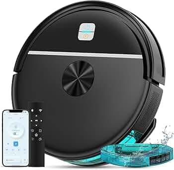 ECOHOME Robot Vacuum and Mop Combo,3500Pa Powerful Suction, with Wi-Fi/App/Remote,2 in 1 Mopping Robot Vacuum Cleaner,Dustbin and Watertank, for Pet Hair,Hard Floors and Low Pile Carpet,Black