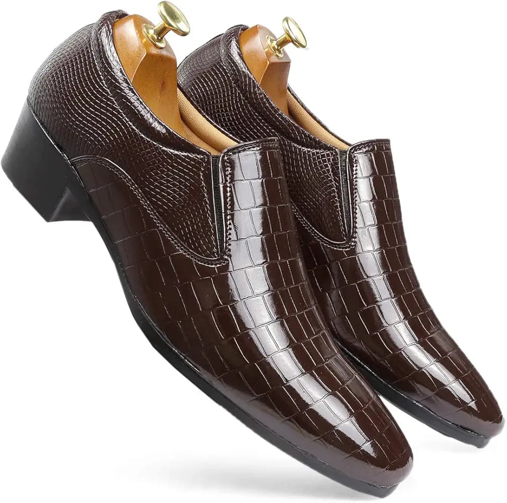 BXXY Men's 2" Height Increasing Patent Material Casual Formal Moaccasion Slip-On Shoes with Pu Sole.