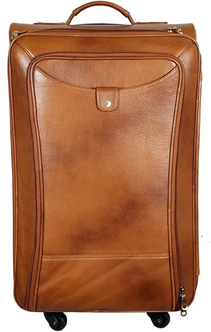 RICHSIGN LEATHER ACCESSORIES Men's Leather 46 L Cabin Size Laptop Luggage Trolley Bag with 4 Wheels (Tan, Dimension-H-20 x L-14 x W-10 Inch, Weight-3 KG /3000 GR)