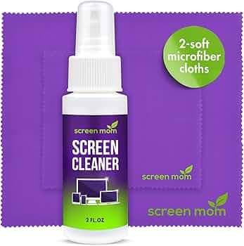 Screen Mom Screen Cleaner Kit - Best for Laptop, iPad, Eyeglass, LED, LCD, TV - Includes 2oz Spray and 2 Premium Purple Microfiber Cloths - Great for Travel,Smartphone,Touchscreen,Kindle, 3D Glasses