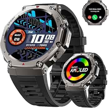 Military Smart Watch for Men Built in GPS Smartwatch 5ATM Waterproof 1.43’’ AMOLED Rugged Fitness Tracker with Altitude Compass Air Pressure Heart Rate Sleep Monitor for iOS iPhone Android