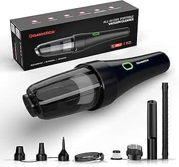 DOMESTICA 4-in-1 Cordless Car Vacuum Cleaner | Portable Handheld Vacuum Cleaner for Car Use with Blower & Inflator | High Speed Power Suction | 9000 Pa Suction | HEPA Filter, Multiple Nozzles (Black)