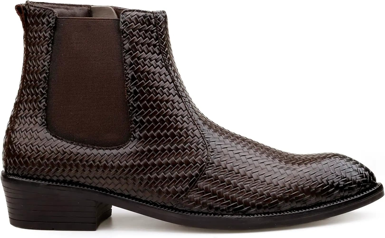 BXXY Men's 1.5 Inch Block Heel Height Increasing Premium Texture Faux Leather Material Casual Formal Slipon Chelsea Boot