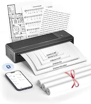 Thermal Printer A4, P83 Portable Mobile Printer Compatible with iOS & Android with 3 Rolls Thermal Paper, Bluetooth Thermal Printer Supports Thermal Paper A4 for Travel Home Office School