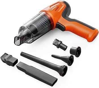 Ambrane 12kPA Powerful Suction 80W Wireless Hand Vacuum & Air Blower 2-in-1 Wireless Vacuum Cleaner, BLDC Motor HEPA Filter, Compact & Lightweight for Car, Home use, & Pet Hair (Mini Vac 02, Orange)