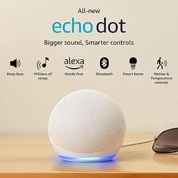 Amazon Echo Dot (5th Gen) | Smart speaker with vibrant sound, Motion Detection, Temperature Sensor, Alexa and Bluetooth| White