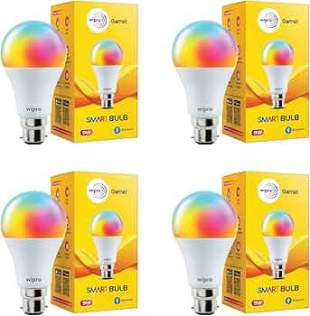 wipro 9W Bluetooth Enabled Smart Bulb B22 | 16 million Colours | White Tunable (Warm, Neutral & Cool White) | Dimmable | App-Control | Music Sync | Schedule & Scenes | Pack of 4