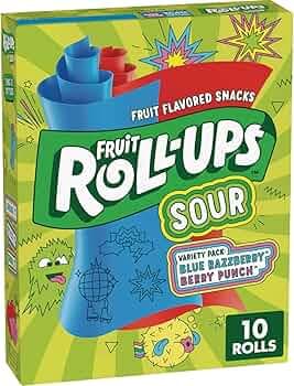 Fruit Roll Ups Sour Flavored Snacks – Variety Pack Blue Raspberry & Berry Punch, 10 Rolls