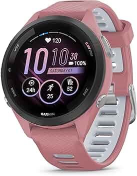 Garmin Forerunner 265S Music GPS Running Smartwatch,Amoled Touchscreen, Battery Upto 15 Days, HRV Status & Advanced Sleep Monitoring, SPO2,Morning Report, Track Running, Cross Training with Pink Band