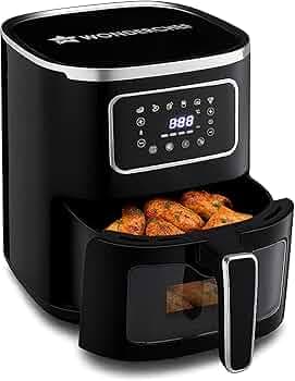 Wonderchef Platinum Plus Digital Air Fryer | 5L With Window & Light 1450W | Fry, Bake, Grill, Roast | 7 Pre-set Options | French Fries, Tikkis, Grilled Veggies, Muffins | Non-stick Basket