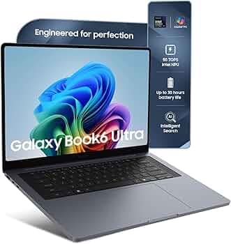 Samsung Galaxy Book6 Ultra (Gray, 32GB RAM, 1TB SSD) | Intel Core Ultra X7 (Series 3) | 16" WQXGA+ Dynamic AMOLED 2X with Touch Screen | 30Hrs Battery Life | 120 Hz | Six Speakers | AI PC
