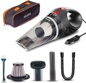 AGARO CV1077 Car Vacuum Cleaner, Portable, Handheld,12V DC /110W, 4.5KPA Power Socket, 14.7ft Long Cord, Stainless Steel Filter, Black