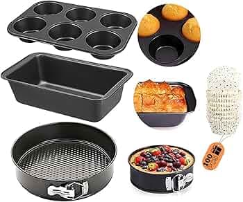Curated Cart 4Pcs Baking Combo Set | Non-Stick Springform Cake Tin, Bread Loaf Pan & 6 Cup Muffin Tray & 100 Liners | Oven OTG Microwave Air Fryer Safe | Carbon Steel Bakeware Set for Cake & Cupcake
