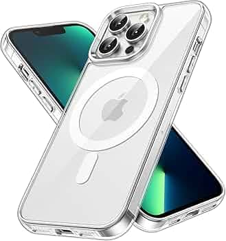 JGD PRODUCTS Magnetic Silicone Case for iPhone 13 Pro max Compatible with MagSafe, Shockproof Phone Bumper Cover, Anti-Scratch Clear Back (Clear)