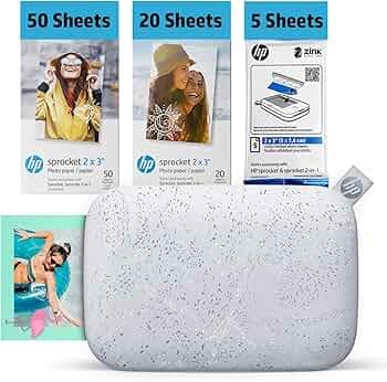HP Sprocket 2x3 Instant Screen Smartphone Printer 75-Sheet Bundle - Bluetooth Portable Colour Wireless Mobile Printer (White) Zinc Adhesive Back Photos