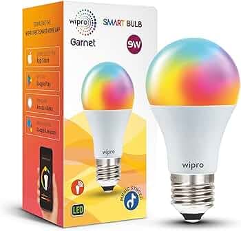 wipro 9-Watt E27 WiFi Smart LED Bulb with Music Sync (16 Million Colours + Warm White/Neutral White/White) (Compatible with Amazon Alexa and Google Assistant), Standard (NS9500)