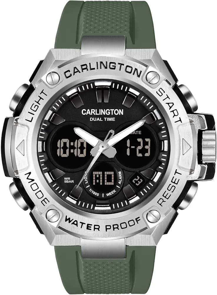 Carlington Resin Analog-Digital Sports Watch Chronograph,Dual Time,Alarm,Stopwatch,Water-Resistant,Shock-Resistant,Back Light Display- The Perfect Watch for Men&Boys-CT 9107 Series