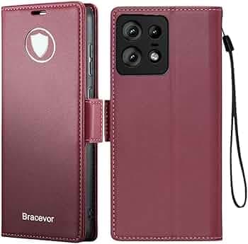 Bracevor Deluxe Leather Flip Cover case for Motorola Moto Edge 50 pro : Red | PU Wallet Card Slots | Kickstand | 360 Degree Protection