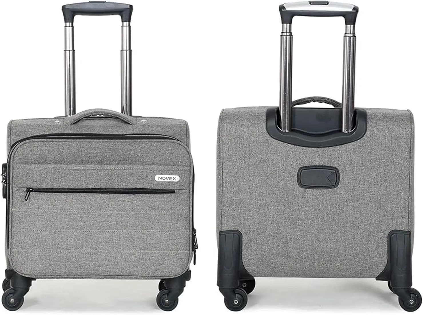 NOVEX Overnighter Small Laptop Trolley | Pilot Cabin Luggage, Grey - 15.6Inch | Polyester Business Spinner Case with 3 Compartments, 360-Degree Rotatable, 4 Wheels Bag | Backpack for Men & Women
