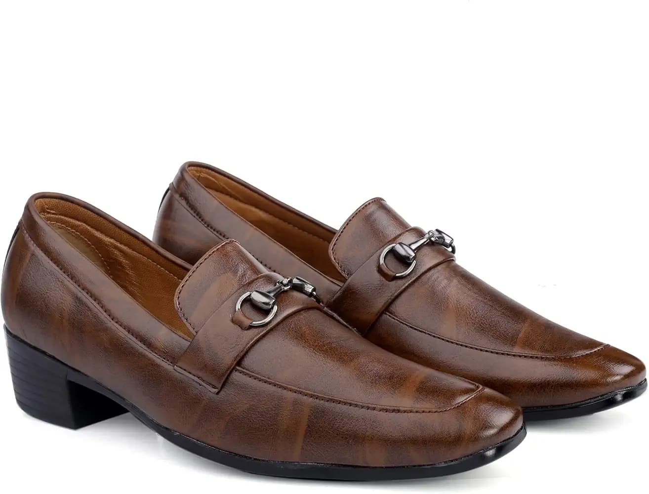 BXXY Men's 2" Height Increasing Synthetic Material Formal Loafer and Moccasion Slip-On Shoes with Pu Sole.