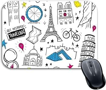 ZORI Travel Wonders of World Sketch Gaming Mouse Pad - Computer Laptop PC| Work from Home/Office | Anti-Skid, Anti-Slip, Rubber Base | (Travel_01_Wonders_Sketch)
