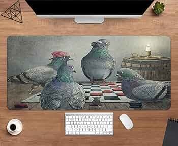 Gadgets WRAP Extended Large 18x36inch Mouse Pad Desk Mat Anti-Slip Base Spill-Resistant for Laptop, MacBook, Gaming Computer - Pigeons Playing Checkers