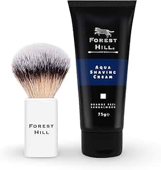 Forest Hill Set of 2 Men Grooming Shaving Kit, Lincoln Shaving Brush, Super Soft Bristles & Ergonomic Design & Fresh Aqua Shaving Cream 75g, Ideal For Personal & Professional Salon (White)