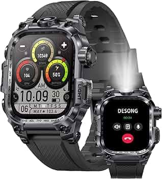 Military Smart Watch for Men (Make/Answer Call), 2.01" HD Screen Smartwatches for Android and iPhone,Long Time Standby Fitness Tracker/Flashlight/Waterproof/Heart Rate/Sleep/100+ Sport Modes