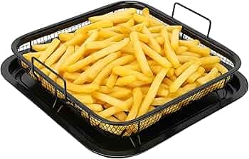 Air Fryer Basket for Oven Stainless Steel Non-Stick Mesh Crisper Tray Set (2 PCS) Thick Air Fryer Accessories Anti-Scald Clip Oven Rack for Fries Bacon Chicken Frozen Food