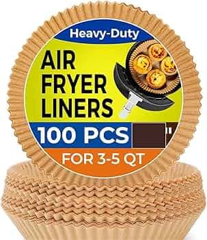 100 PCS Air Fryer Round Parchment Paper Liners – Non-Stick, Heat Resistant, Baking Paper – Fits 5 to 8 QT Air Fryers – Disposable, Food-Grade, Grease-Proof Sheets