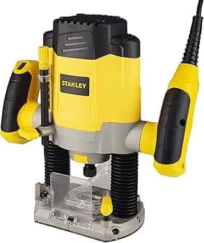 STANLEY SRR1200 Plunge Router 1200W 55mm Variable Speed With 6 Router Bits with Spindle-lock & Anti-static shoe coating, 1 Year Warranty, YELLOW & BLACK