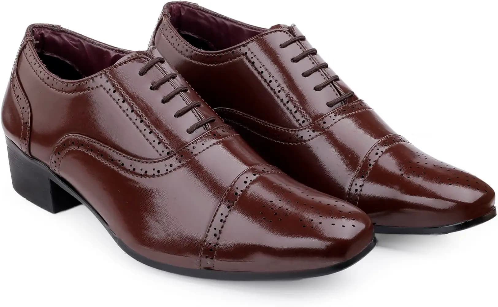 YUVRATO BAXI Men's Faux Leather Semi-Brogue Oxford Lace-Up Formal Shoes Best for Office and Outdoor Wear