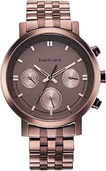 Fastrack Men Tick Tock Quartz Multifunction Brown Dial Brown Metal Strap Watch - NT3287QM01?