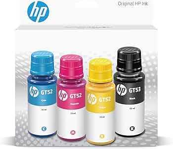 HP GT52 CMY/GT53XL Blk Ink Bottle 4-Pk