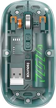 Sounce AeroClick Transparent Wireless Mouse with 800/1200/1600 DPI Optical Sensor Triple Mode Bluetooth BT5.1 and 2.4GHz Connectivity for PC Laptop Mac iPad Rechargeable 500mAh Battery (Cyan)