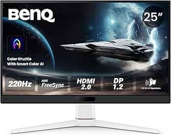 BenQ MOBIUZ EX251 24.5” FHD 220Hz Gaming Monitor, 1ms GtG, AMD FreeSync, DP 1.2, HDMI 2.0, USB Hub, 99% sRGB, Game Optimized Color, 2.5Wx2 Speakers, VESA Display HDR400 (White)