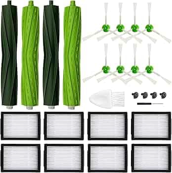 18 Pack Roomba Replacement Parts for iRobot Roomba i7 i7+ i3 i3+ i4 J7J7+/Plus i6 i6+ i5+j5+ i8 +/Plus E5 E6 E7 I & E & J Series Vacuum Cleaner, 2 Set of Roller Brush & 8 Filters & 8 Side Brushes